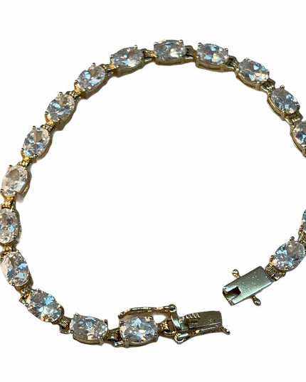 Sterling gold plt fancy Crystal CZ diamond look rhinestone bracelet