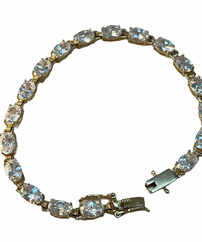Sterling gold plt fancy Crystal CZ diamond look rhinestone bracelet