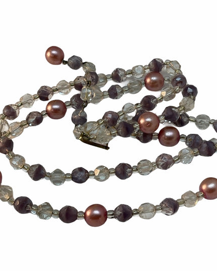Vintage C1950s 2 strand crystal faux pearl purple fancy crystal necklace