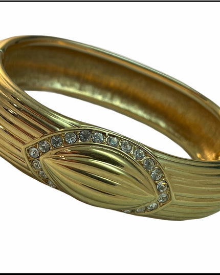 Vintage C1980s Swarovski Swan authentic Gold finish heavy crystal bangle