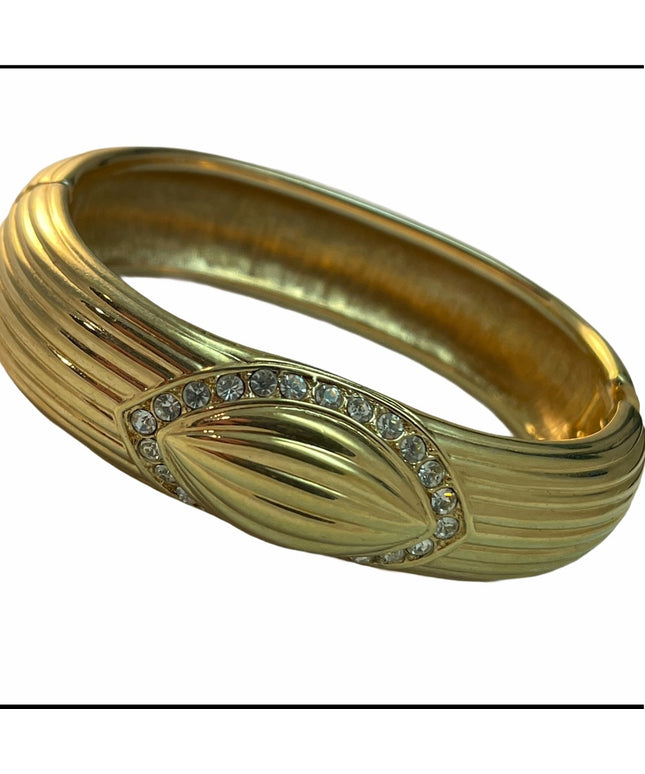 Vintage C1980s Swarovski Swan authentic Gold finish heavy crystal bangle