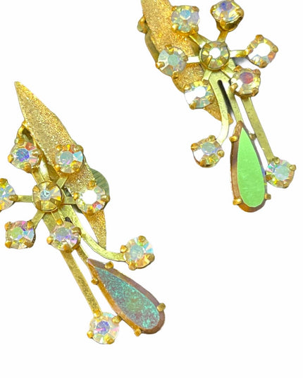 Lovely Vintage C1950s Triad Gold AB crystal fancy brooch set