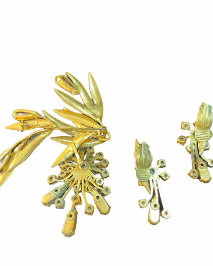 Lovely Vintage C1950s Triad Gold AB crystal fancy brooch set