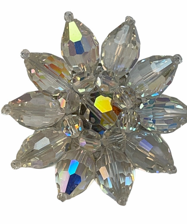 Stunning large Vintage C1950s Crystal AB flower brooch