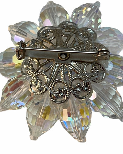 Stunning large Vintage C1950s Crystal AB flower brooch