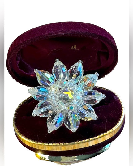 Stunning large Vintage C1950s Crystal AB flower brooch