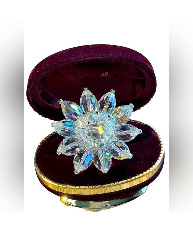 Stunning large Vintage C1950s Crystal AB flower brooch