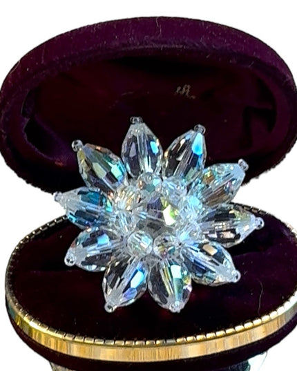 Stunning large Vintage C1950s Crystal AB flower brooch