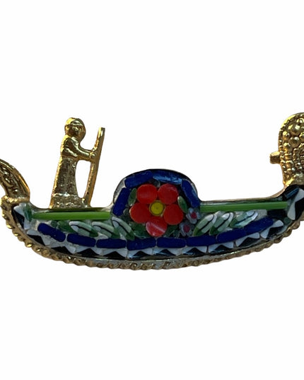 - Vintage C1950s Italian glass Mosaic gondola brooch gold finish