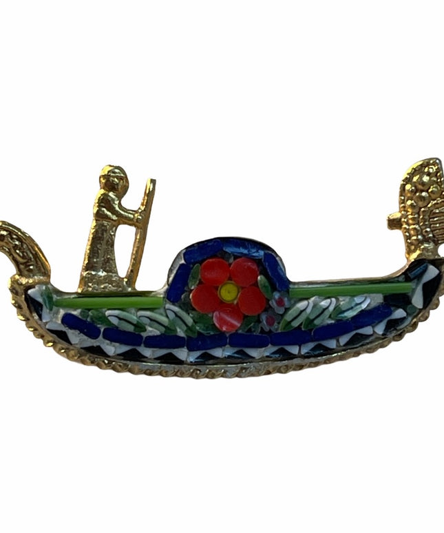- Vintage C1950s Italian glass Mosaic gondola brooch gold finish