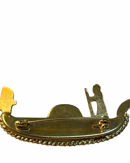 - Vintage C1950s Italian glass Mosaic gondola brooch gold finish