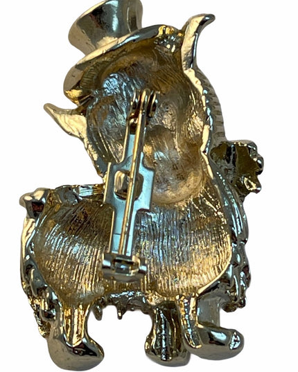 Vintage lovely C1970s gold tone dog brooch with rhinestone eyes