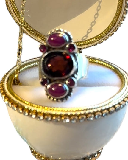Lovely SAJEN Sterling silver Ruby & Rhodonite fancy BALI ring Sz 6
