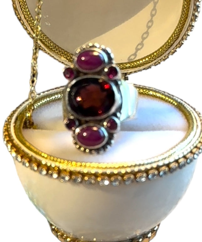 Lovely SAJEN Sterling silver Ruby & Rhodonite fancy BALI ring Sz 6