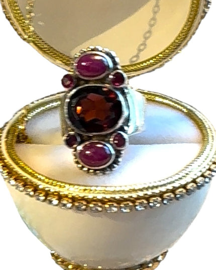 Lovely SAJEN Sterling silver Ruby & Rhodonite fancy BALI ring Sz 6