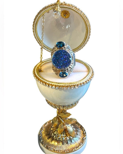 Sterling silver Sajen sterling silver 925 Blue Drusy quartz, topaz Open Work