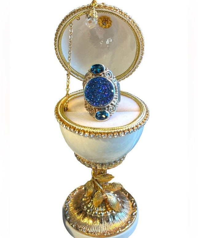 Sterling silver Sajen sterling silver 925 Blue Drusy quartz, topaz Open Work