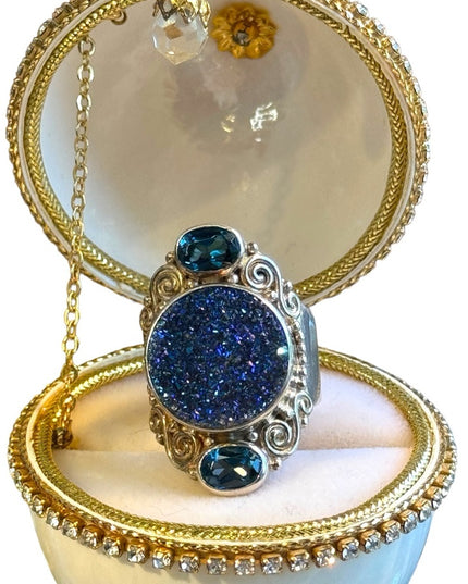 Sterling silver Sajen sterling silver 925 Blue Drusy quartz, topaz Open Work