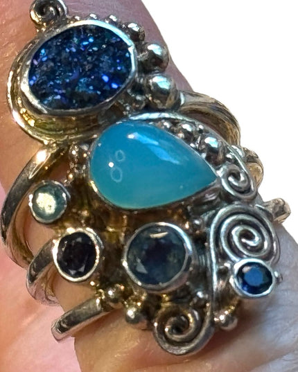Beautiful Sajen Multi Color Gemstone Druzy Sterling Silver Ring Size 8