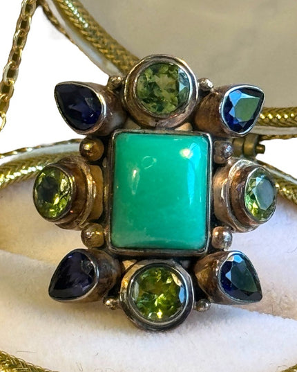 Vintage Sterling Nicky Butler Green Serpentine Stone, Gemstones amethyst  Ring