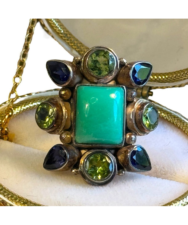 Vintage Sterling Nicky Butler Green Serpentine Stone, Gemstones amethyst  Ring
