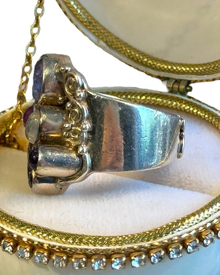 Sajen Stunning Moonstone amethyst ruby rhodonite fancy 925 sterling silver ring