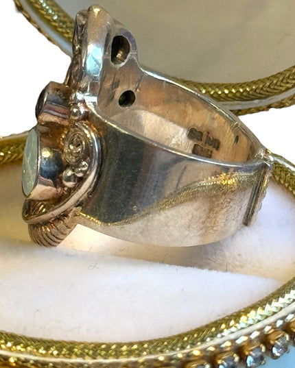 Sajen Moonstone amethyst & topaz scrollwork Bali designer ring