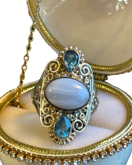 Sajen sterling silver 925 Topaz scrollwork Bali designer ring