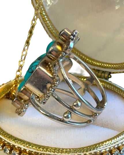 Sajen sterling silver designer 925 turquoise scrollwork topaz ring