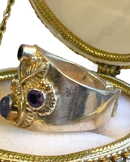 Sajen topaz amethyst lapis scrollwork Bali designer ring