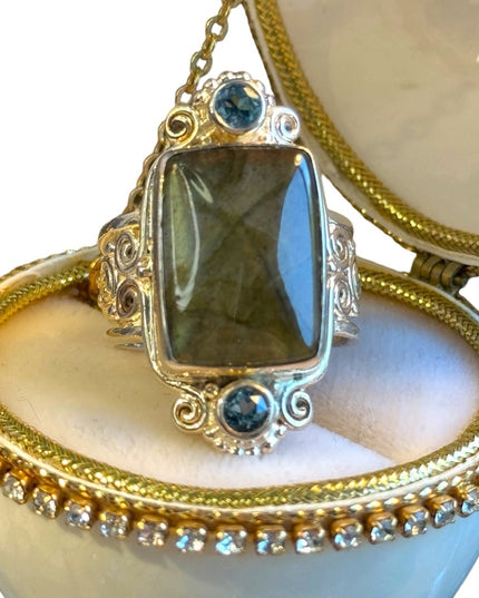 Sajen Sterling silver 925 scrollwork topaz labradorite Balenisian ring