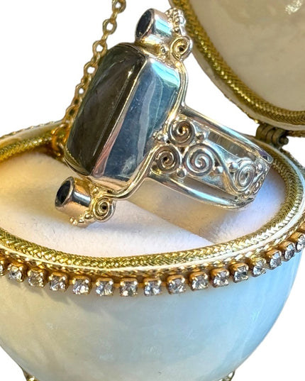 Sajen Sterling silver 925 scrollwork topaz labradorite Balenisian ring