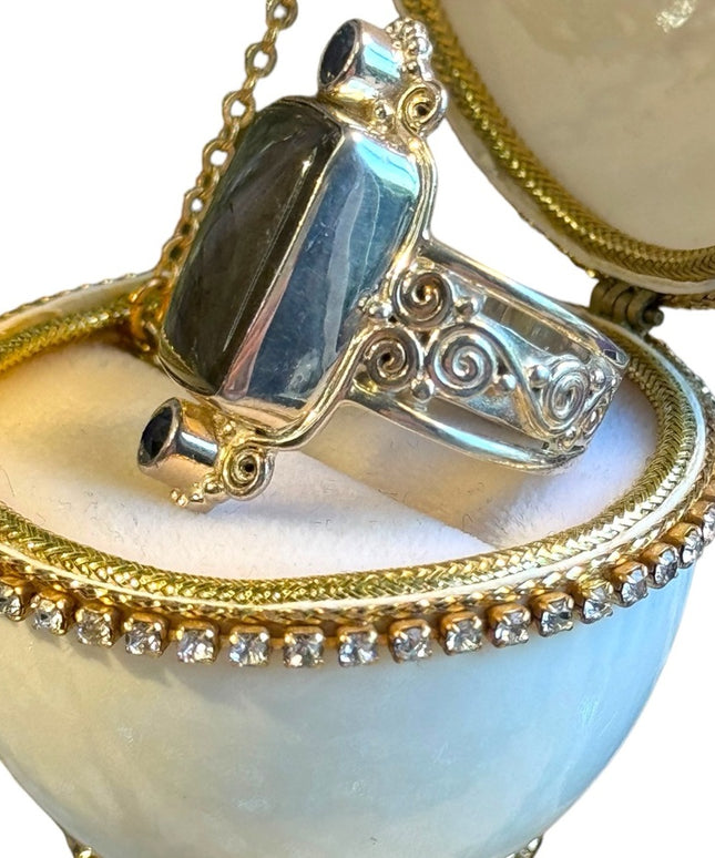 Sajen Sterling silver 925 scrollwork topaz labradorite Balenisian ring