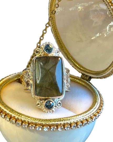 Sajen Sterling silver 925 scrollwork topaz labradorite Balenisian ring
