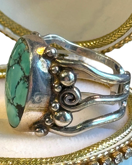 Turquoise Ring Sterling Silver Sajen ornate scrollwork