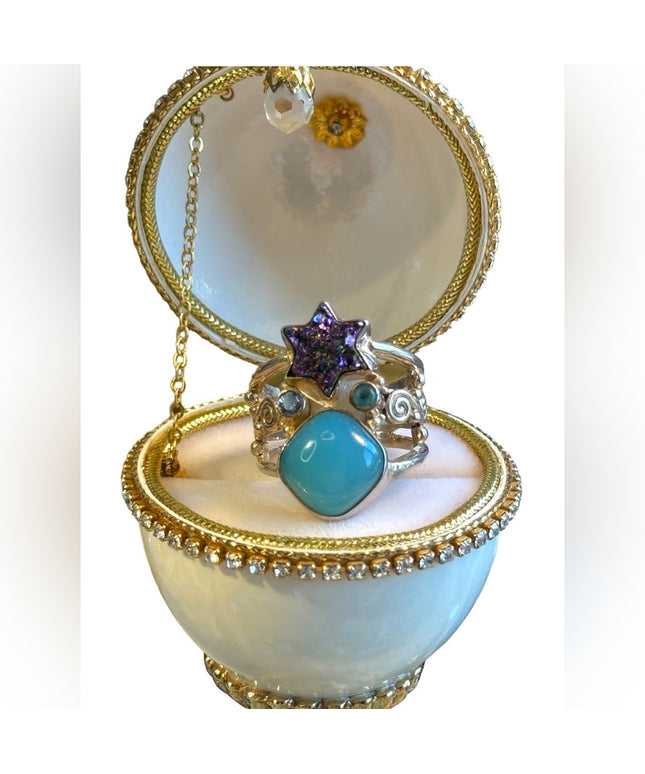 Sajen Beautiful Sajen Multi Color Gemstone Druzy Sterling Silver Ring topaz