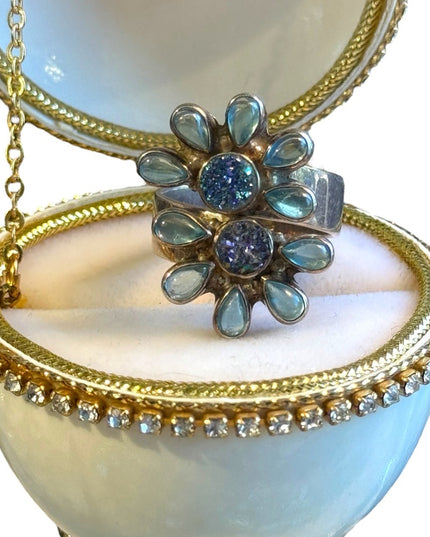Lovely Sajen Sterling silver moonstone & druzy flower ring