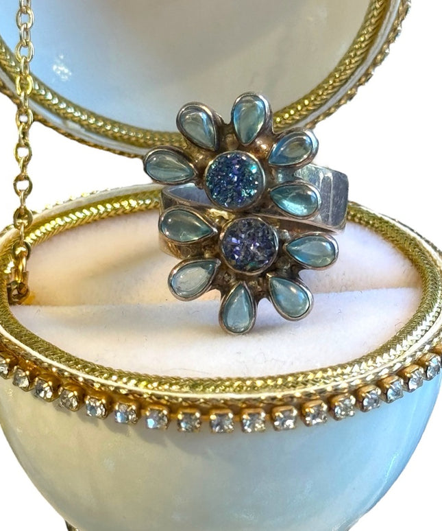 Lovely Sajen Sterling silver moonstone & druzy flower ring