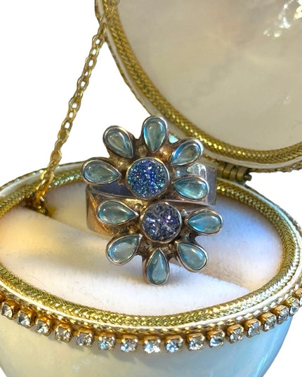 Lovely Sajen Sterling silver moonstone & druzy flower ring