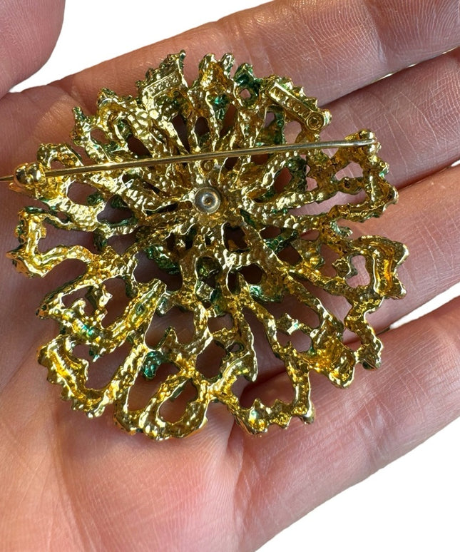 Vintage DORLAN multicolor bead and green finish brooch modernist christmas tree