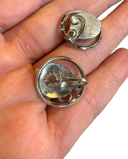 Vintage sterling silver leaf screw back 925 Boyd Bond earrings