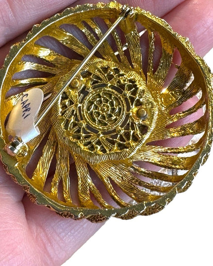 Stunning rare CAPRI brushed gold plt Faux pearl swirl textured flower brooch
