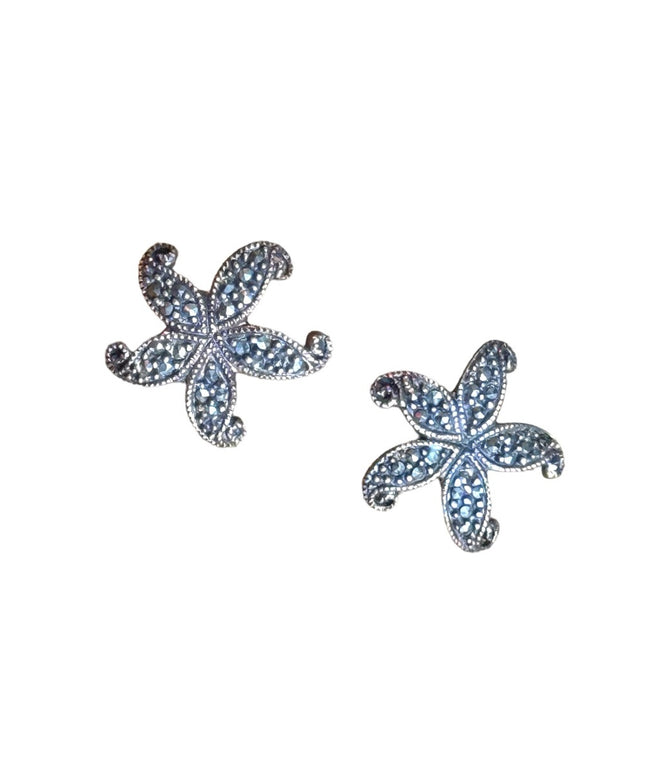 Lovely sterling silver marcasite antiqued flower earrings