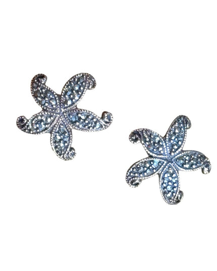 Lovely sterling silver marcasite antiqued flower earrings