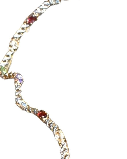 Sterling silver multi gemstone fancy tennis bracelet gold plt 925