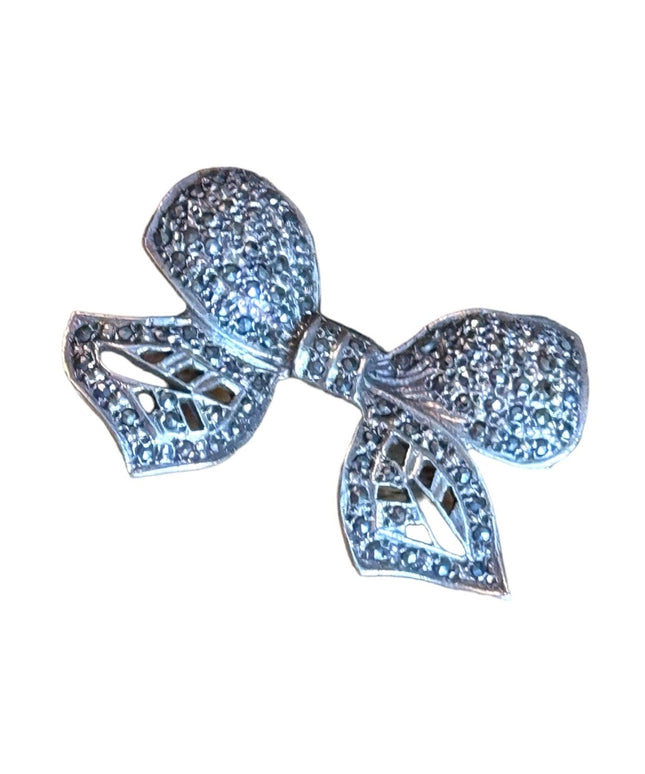 Vintage sterling silver 925 marcasite BOW brooch