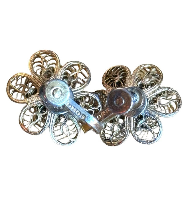 Vintage Coro Mexixo Silver gold wash filagree flower screw back earrings