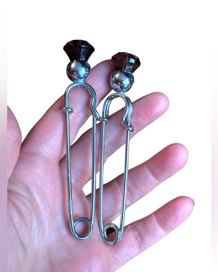 Vintage Lovely purple crystal Large Scottish KILT pins brooches silver finish