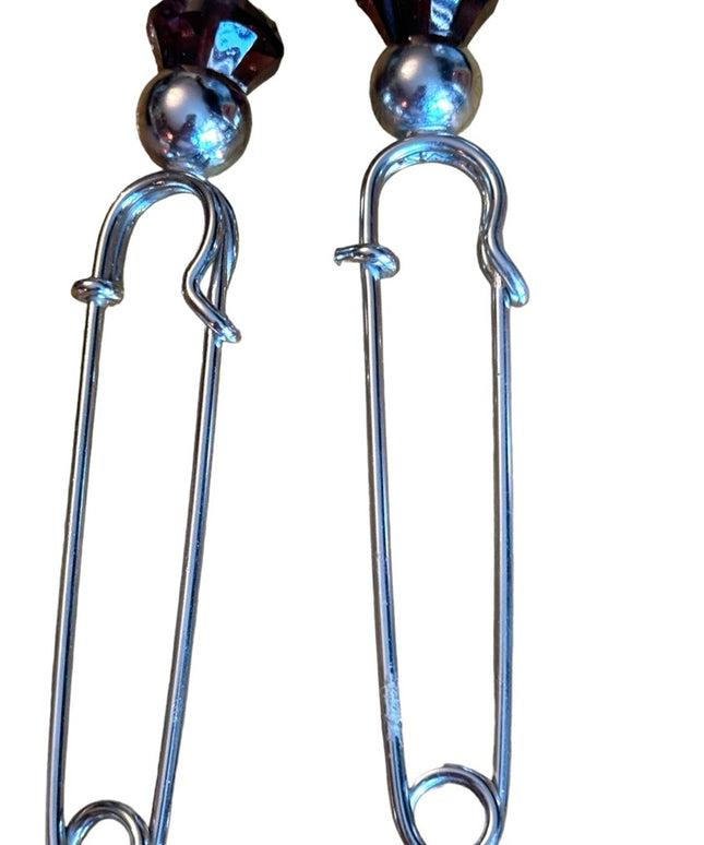 Vintage Lovely purple crystal Large Scottish KILT pins brooches silver finish