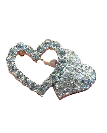 Lovely retired SWAROVSKI Authentic swan crystal hearts brooch silver finish